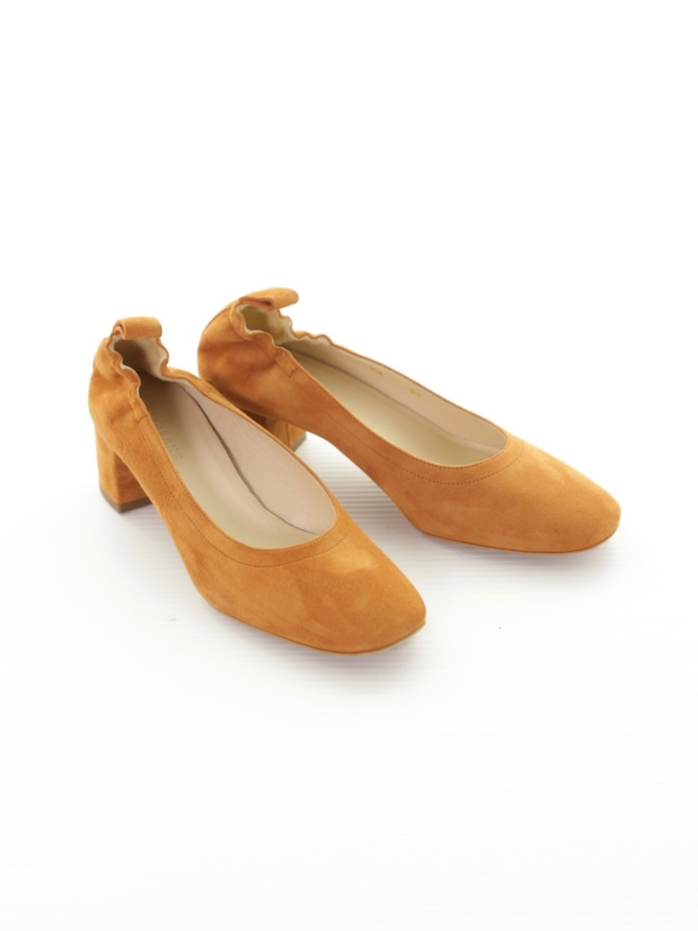 Everlane The Day Italian Suede Block Heel Orange Tan Pumps Sz 5.5 M Balletcore